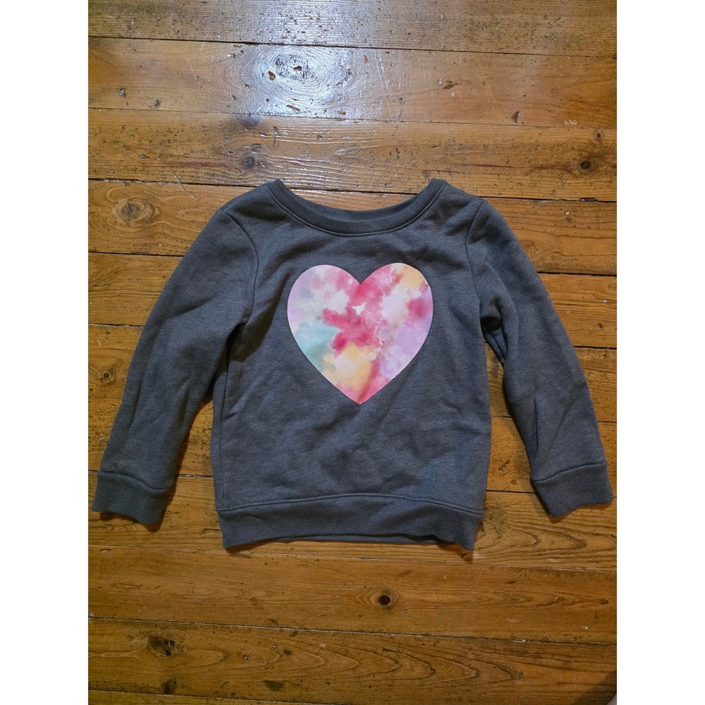 Garanimals Girls 3T Gray Fleece Sweatshirt Watercolor Tie Dye Heart Pullover